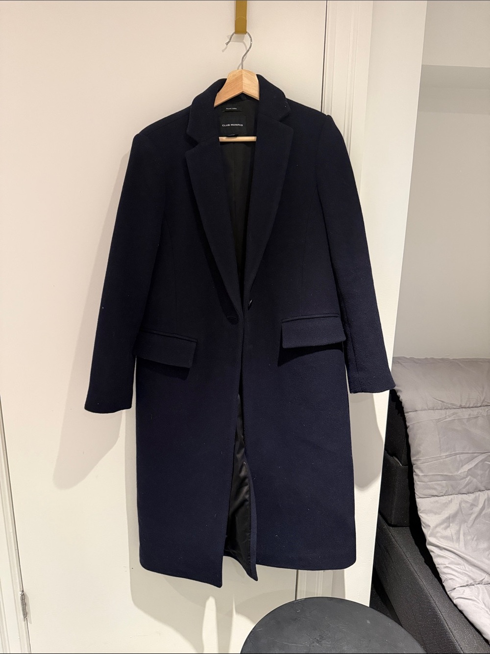 Club Monaco Navy Single-Breasted Wool Long Coat